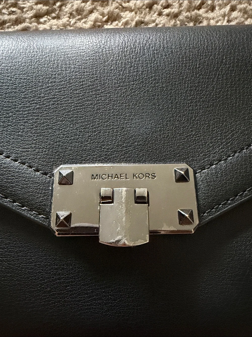 Michael Kors Black Leather Chain-Trim Crossbody